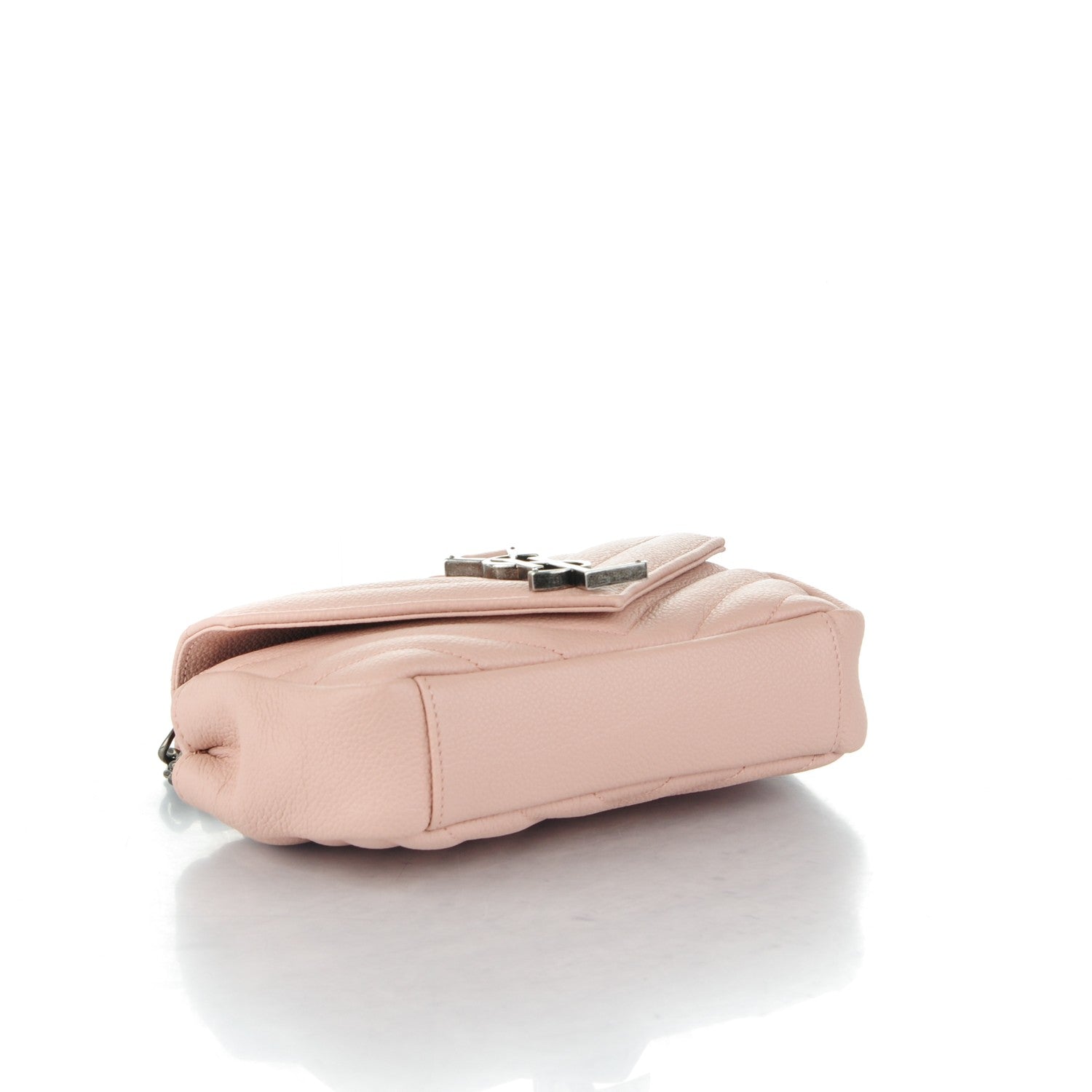 Saint Laurent Grained Calfskin Matelassé Chevron Monogram Classic Baby Chain Bag Pale Pink 4 of 7
