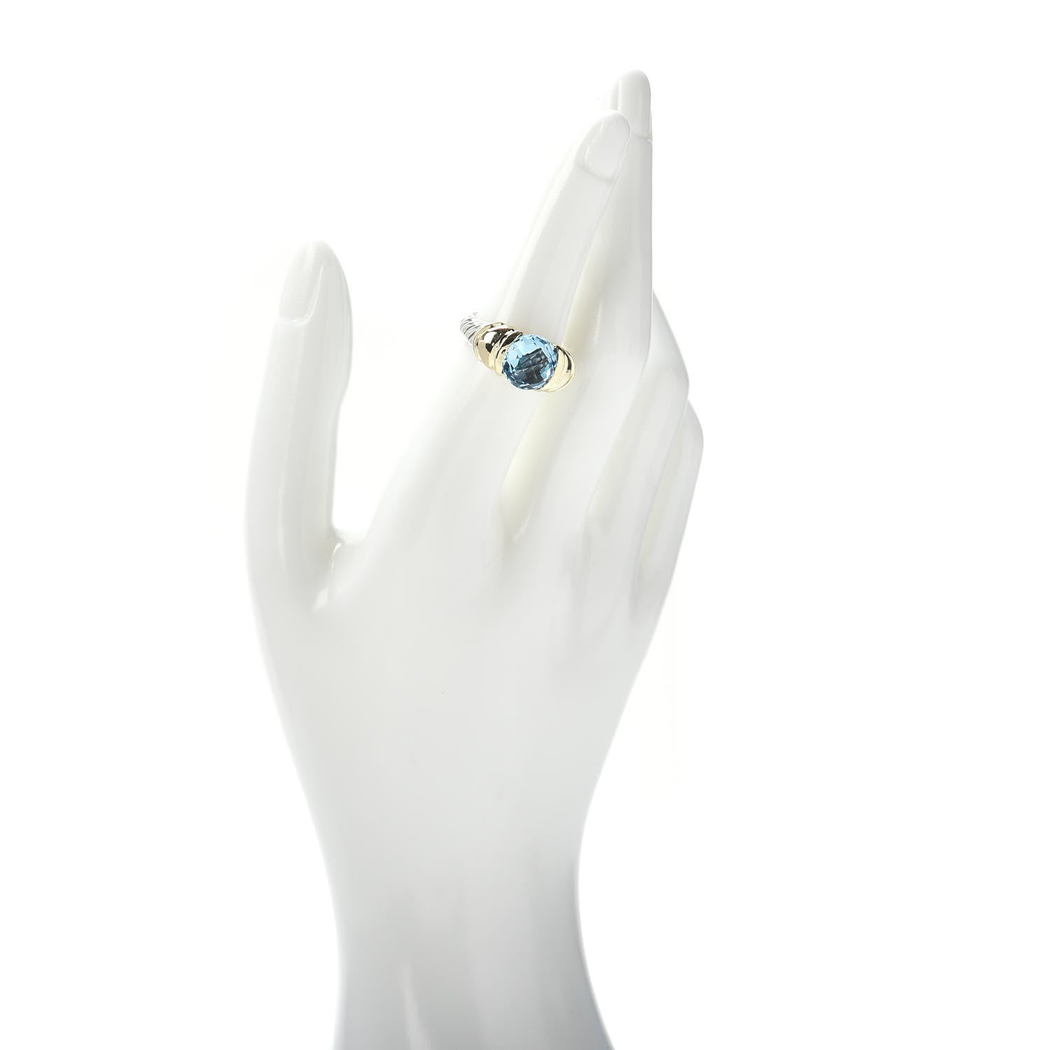David Yurman Sterling Silver 14K Yellow Gold Blue Topaz Cable Capri Ring 52 6 2 of 6