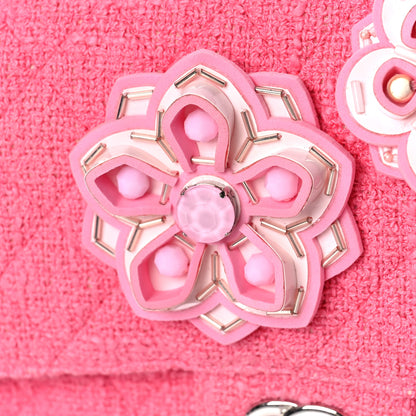 Chanel Tweed Crystal Bead Flower Embellished Quilted Medium Double Flap Pink 8 of 13