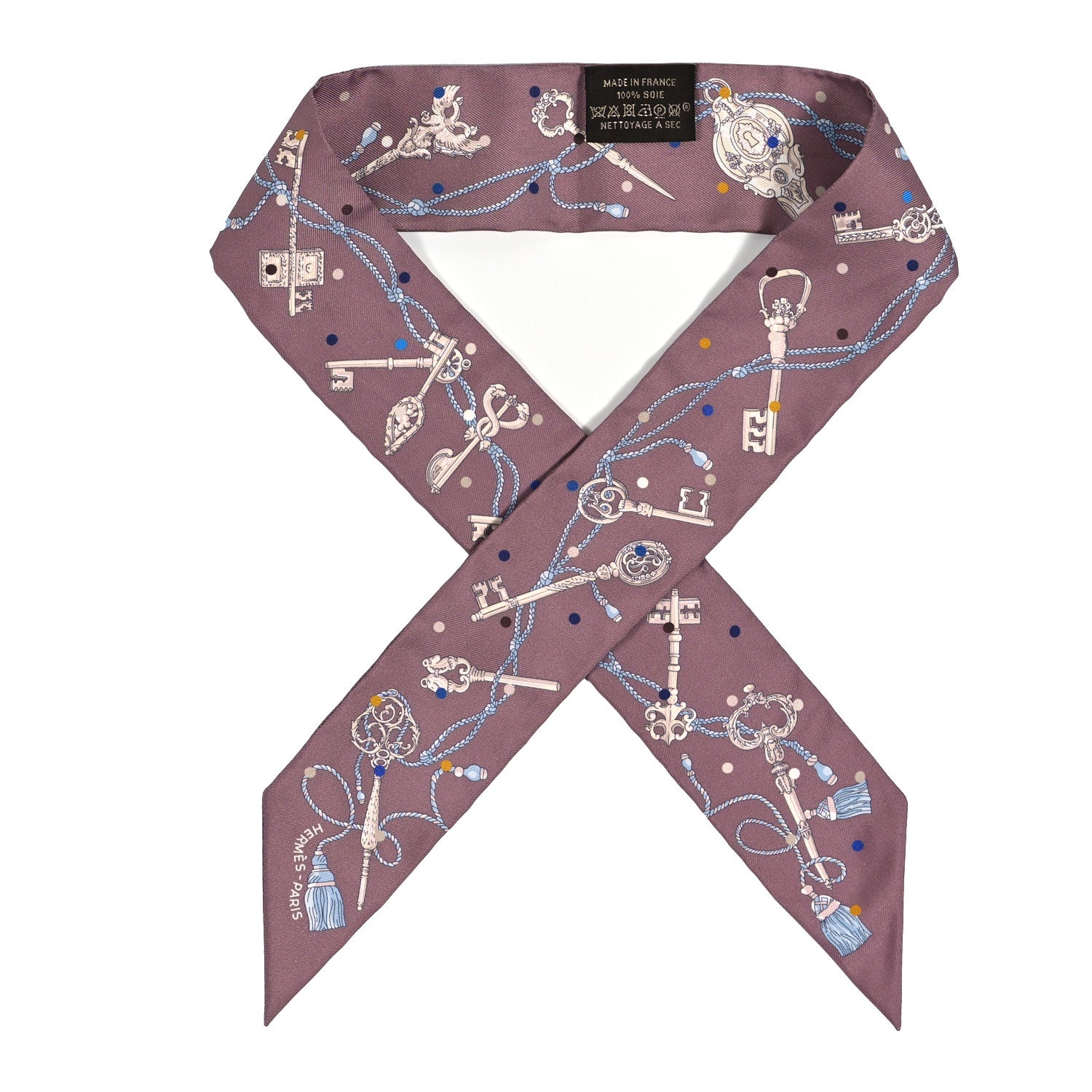 Hermes Silk Les Cles A Pois Twilly Marron Glace Gris 1 of 4