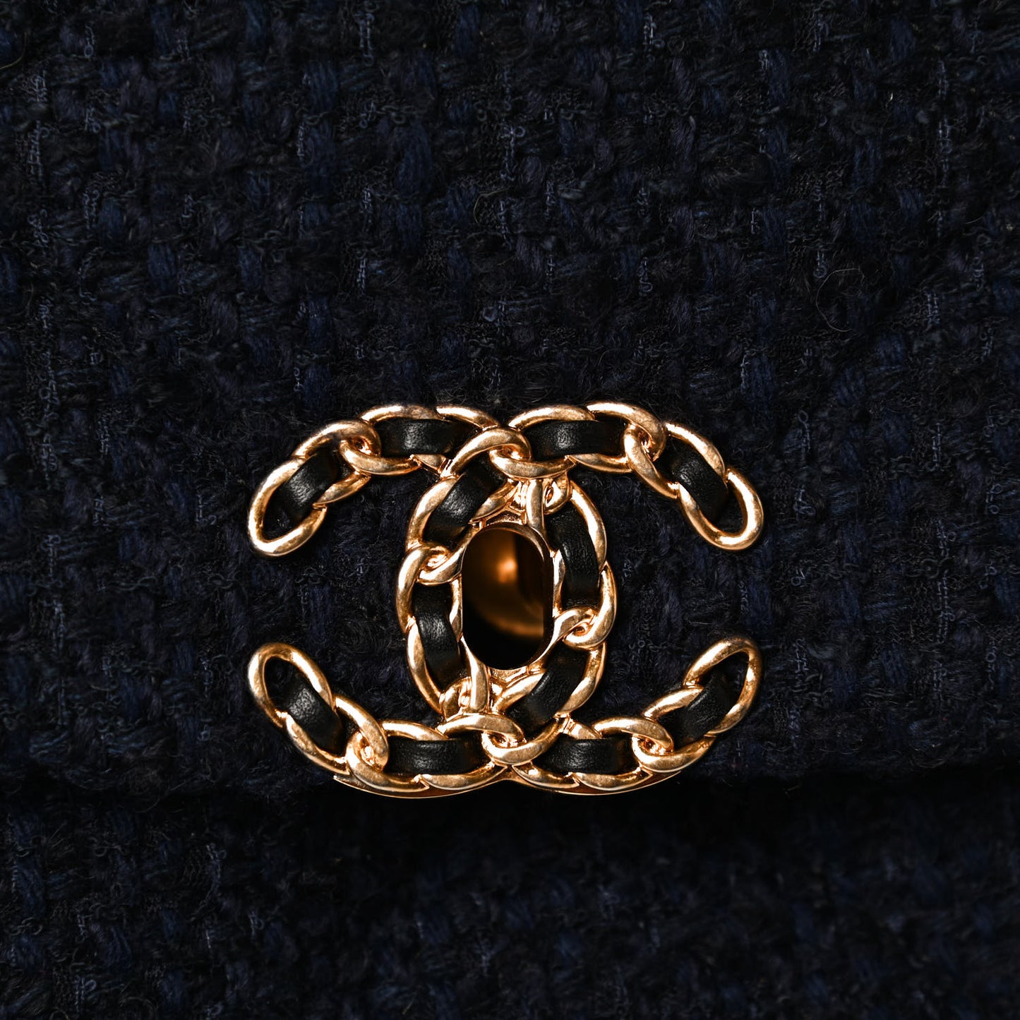 Tweed Quilted Large Chanel 19 Flap Navy Blue