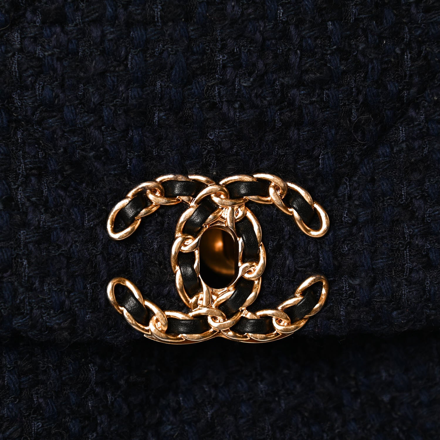 Chanel Tweed Quilted Large Chanel 19 Flap Navy Blue 14 of 16