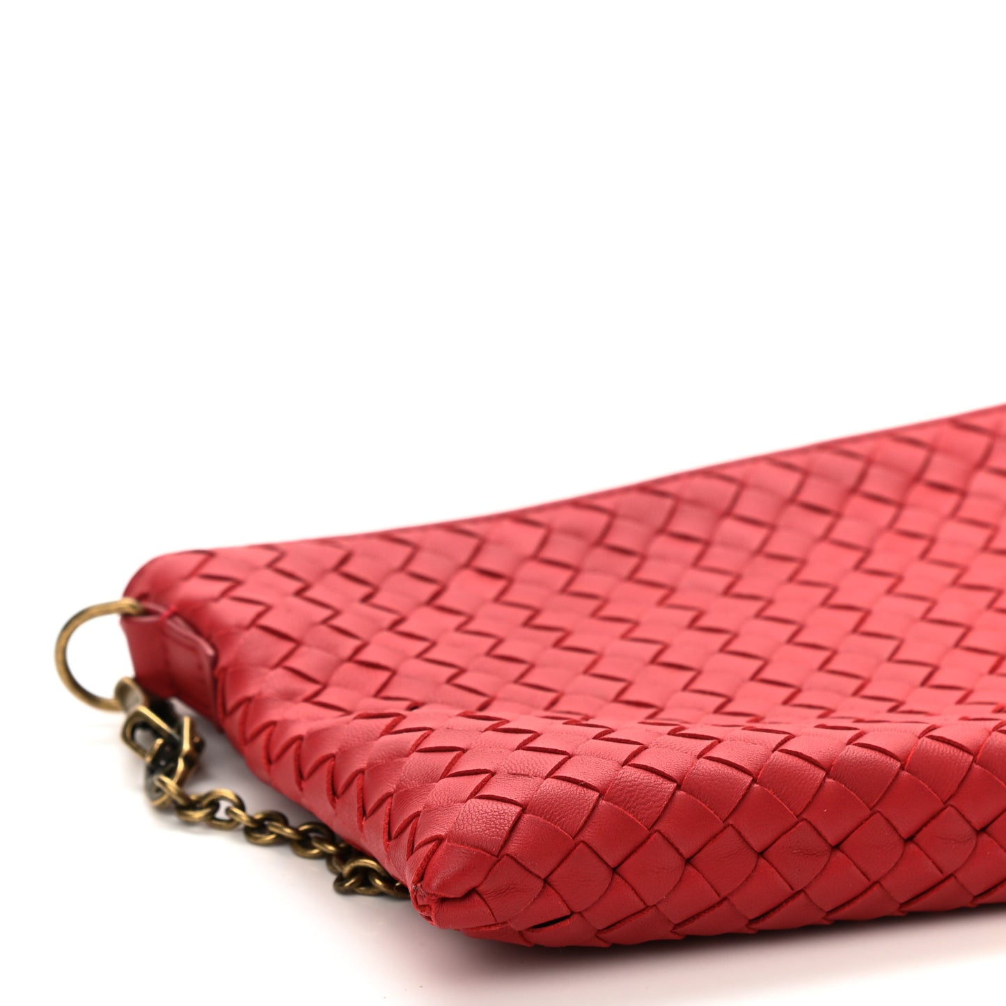 Nappa Intrecciato Biletto Chain Crossbody Red