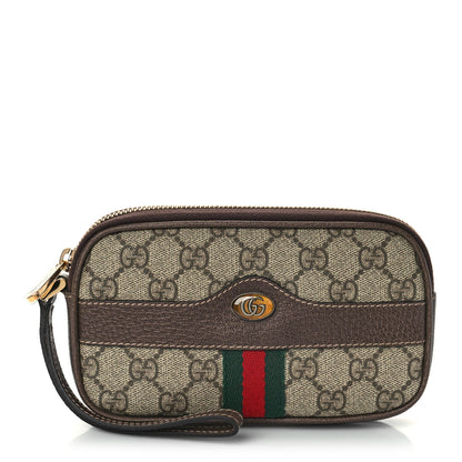 Gucci GG Supreme Monogram Ophidia Phone Case Wristlet Brown 1 of 9