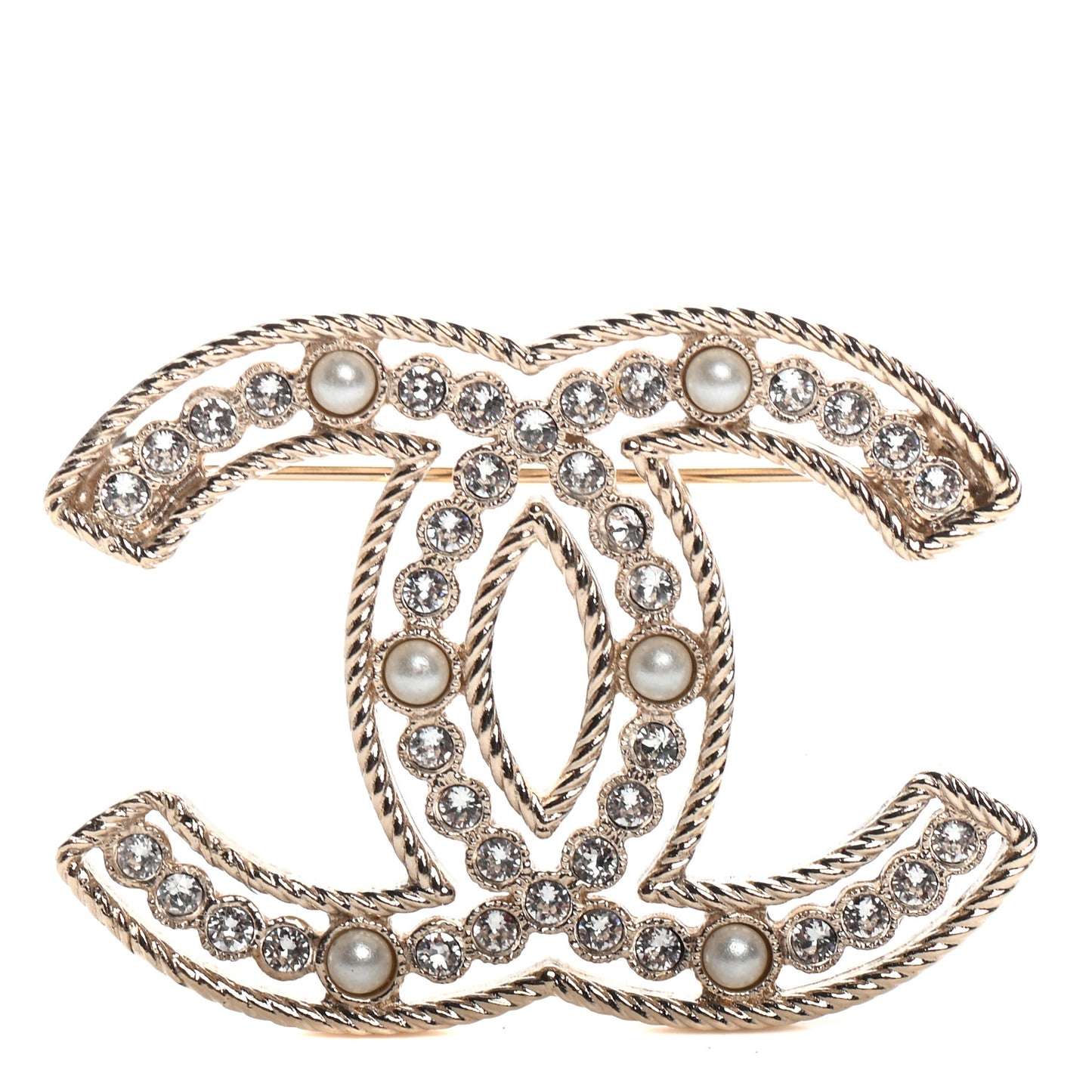 Pearl Crystal Sparkling Pearls CC Brooch Gold