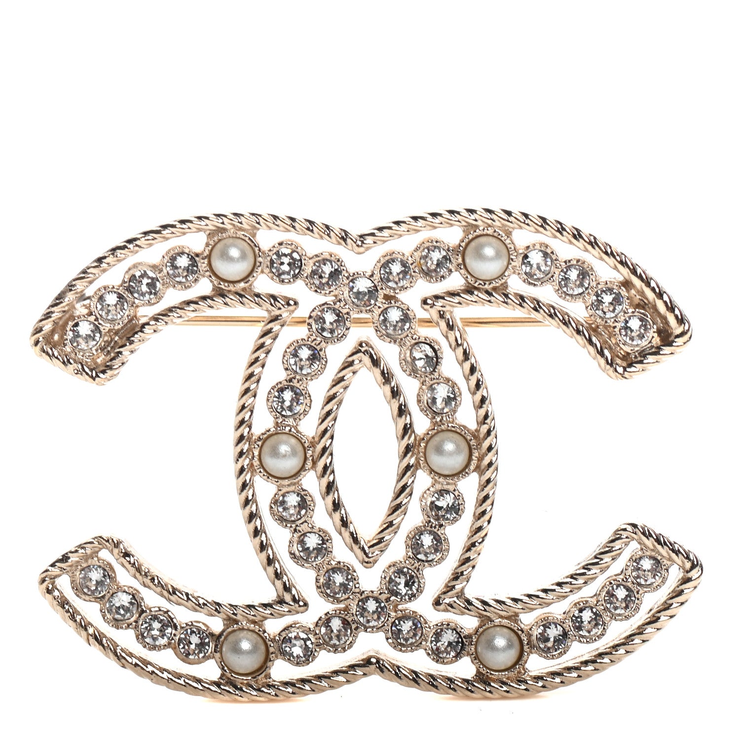 Chanel Pearl Crystal Sparkling Pearls CC Brooch Gold 1 of 3
