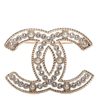 Chanel Pearl Crystal Sparkling Pearls CC Brooch Gold 1 of 3