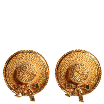 Chanel Straw Hat Clip On Earrings Gold 1 of 5