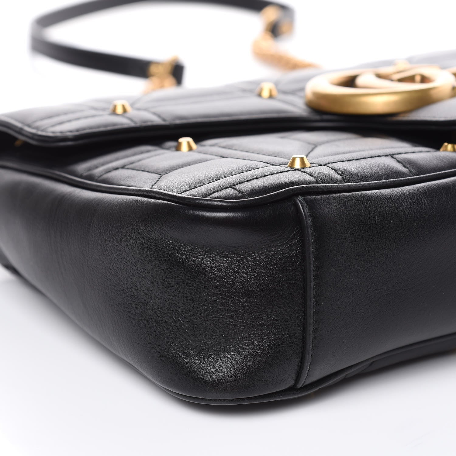 Gucci Calfskin Matelasse Studded Medium GG Marmont Shoulder Bag Black 8 of 10