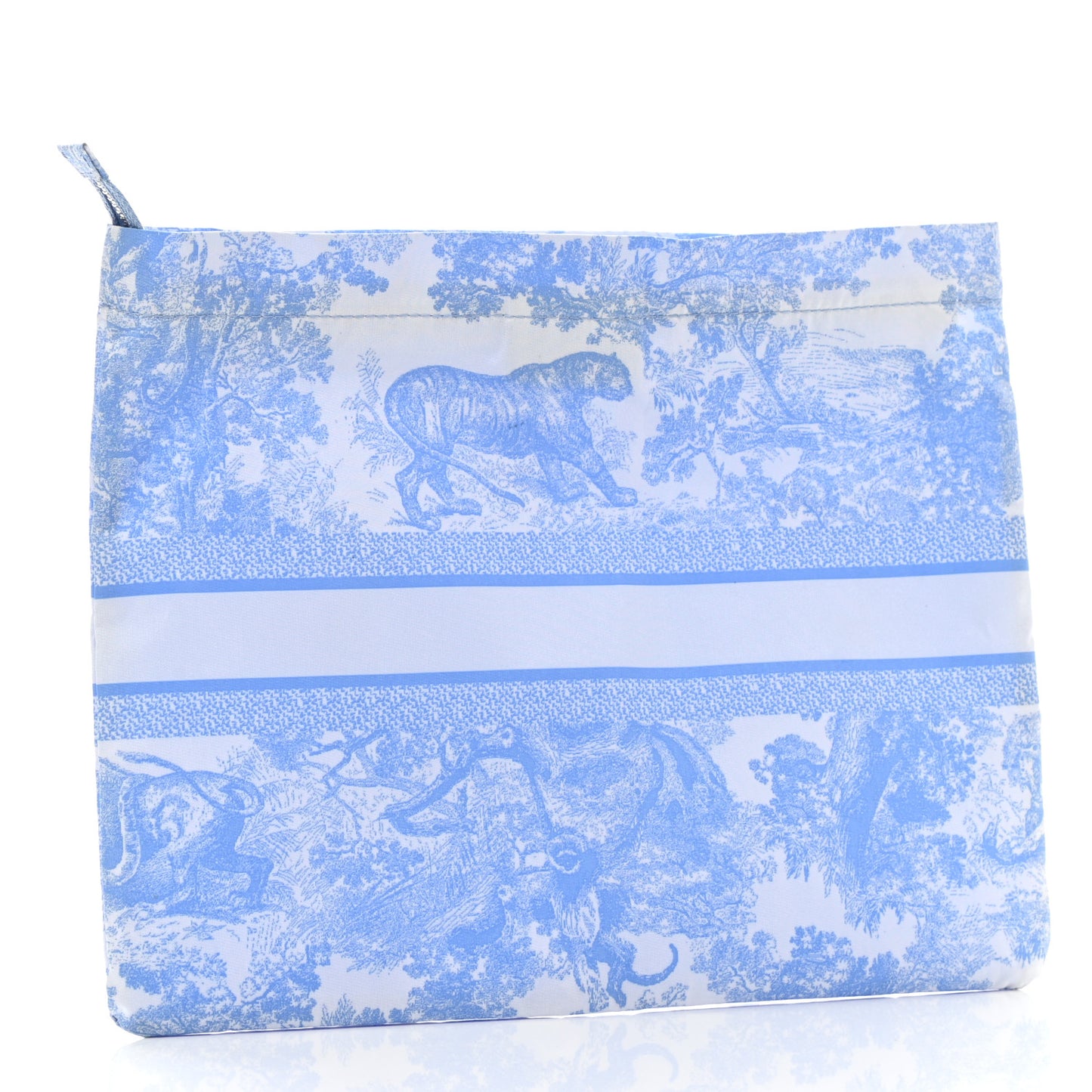 Canvas Embroidered Toile De Jouy Diortravel Zipped Pouch Cornflower Blue