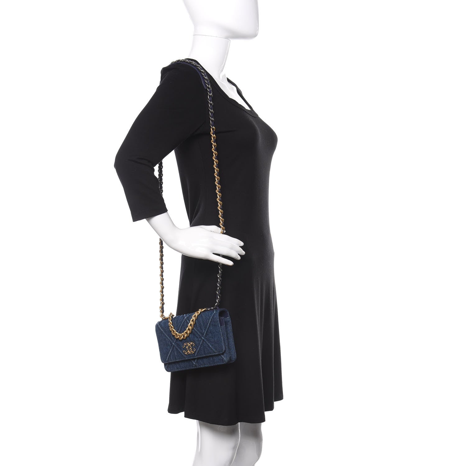 Chanel Denim Quilted 19 Wallet On Chain WOC Blue 2 of 12
