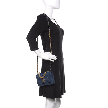 Chanel Denim Quilted 19 Wallet On Chain WOC Blue 2 of 12