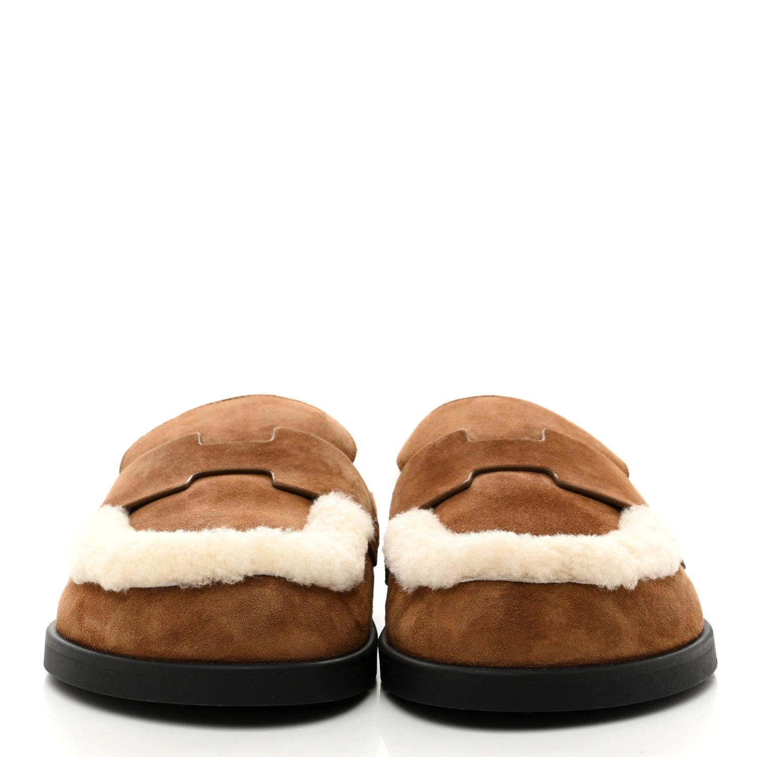 Hermes Suede Goatskin Shearling Mens Go Mules 43 Beige Kraft Ecru 3 of 9