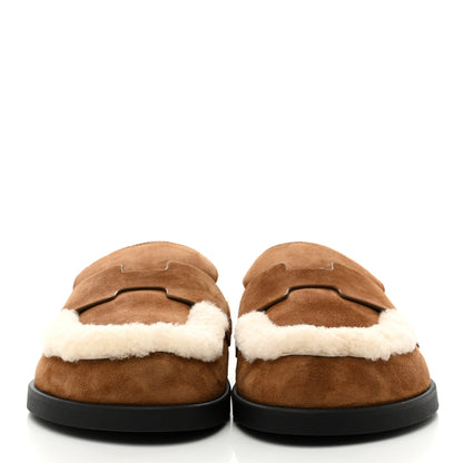 Hermes Suede Goatskin Shearling Mens Go Mules 43 Beige Kraft Ecru 3 of 9
