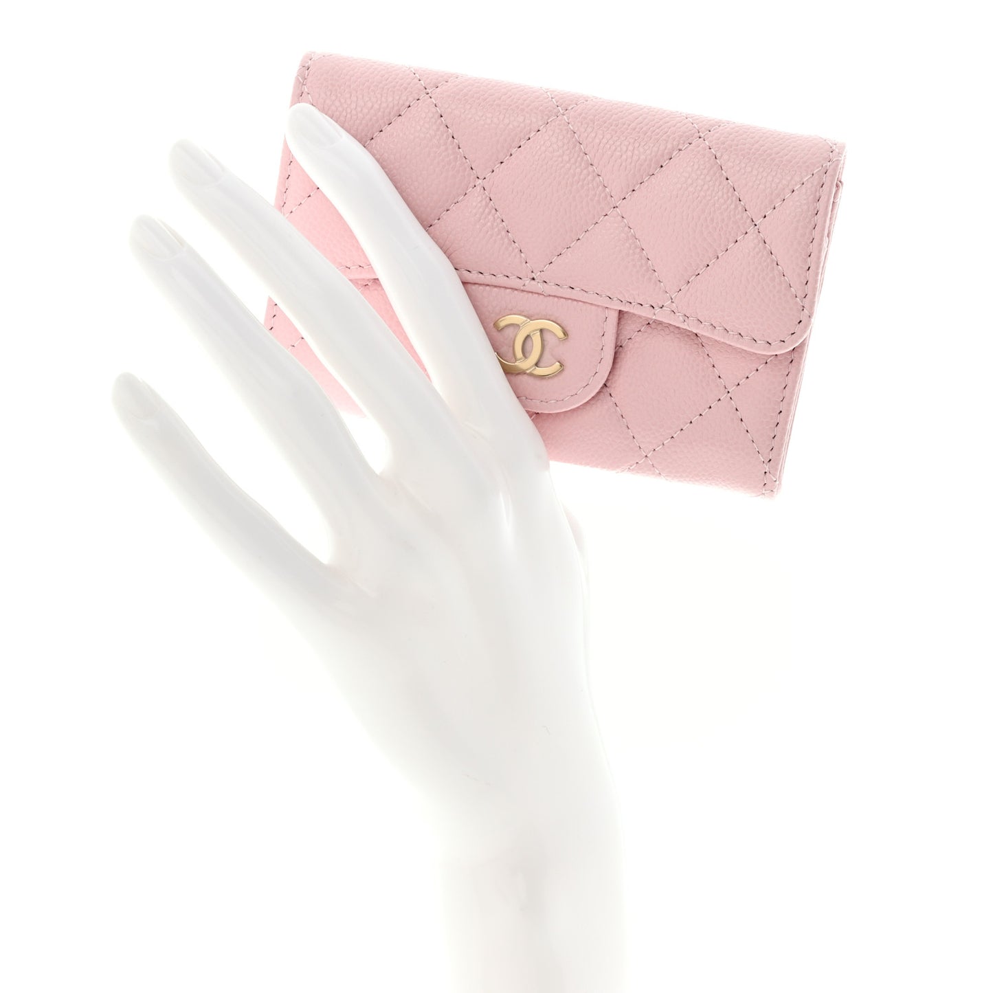 Caviar Quilted Flap Card Holder Wallet Light Pink