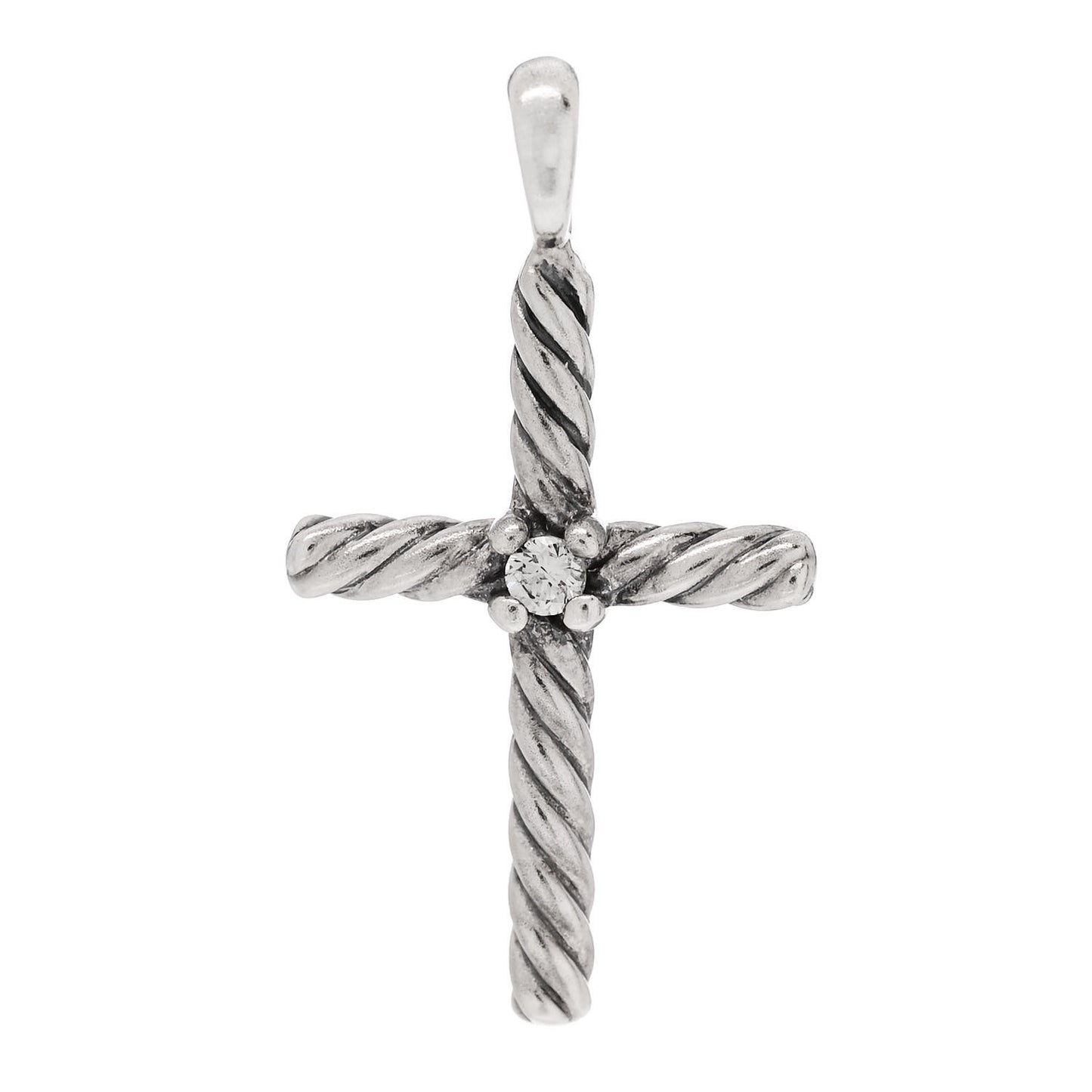 Sterling Silver Diamond Cable Classics Cross Pendant