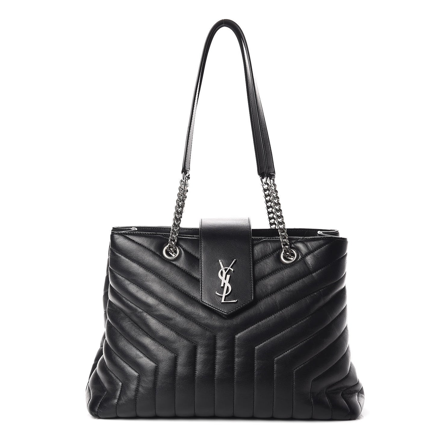 Calfskin Y Quilted Monogram Large Loulou Shopper Black