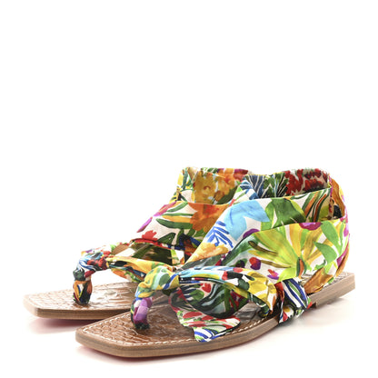 Christian Louboutin Calfskin Crocodile Embossed Crepe Satin Floral Niloofar Flat Sandals 38 Multicolor Biscotto 4 of 9