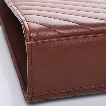 Saint Laurent Smooth Calfskin Matelasse Chevron Large Monogram Satchel Brown 9 of 12
