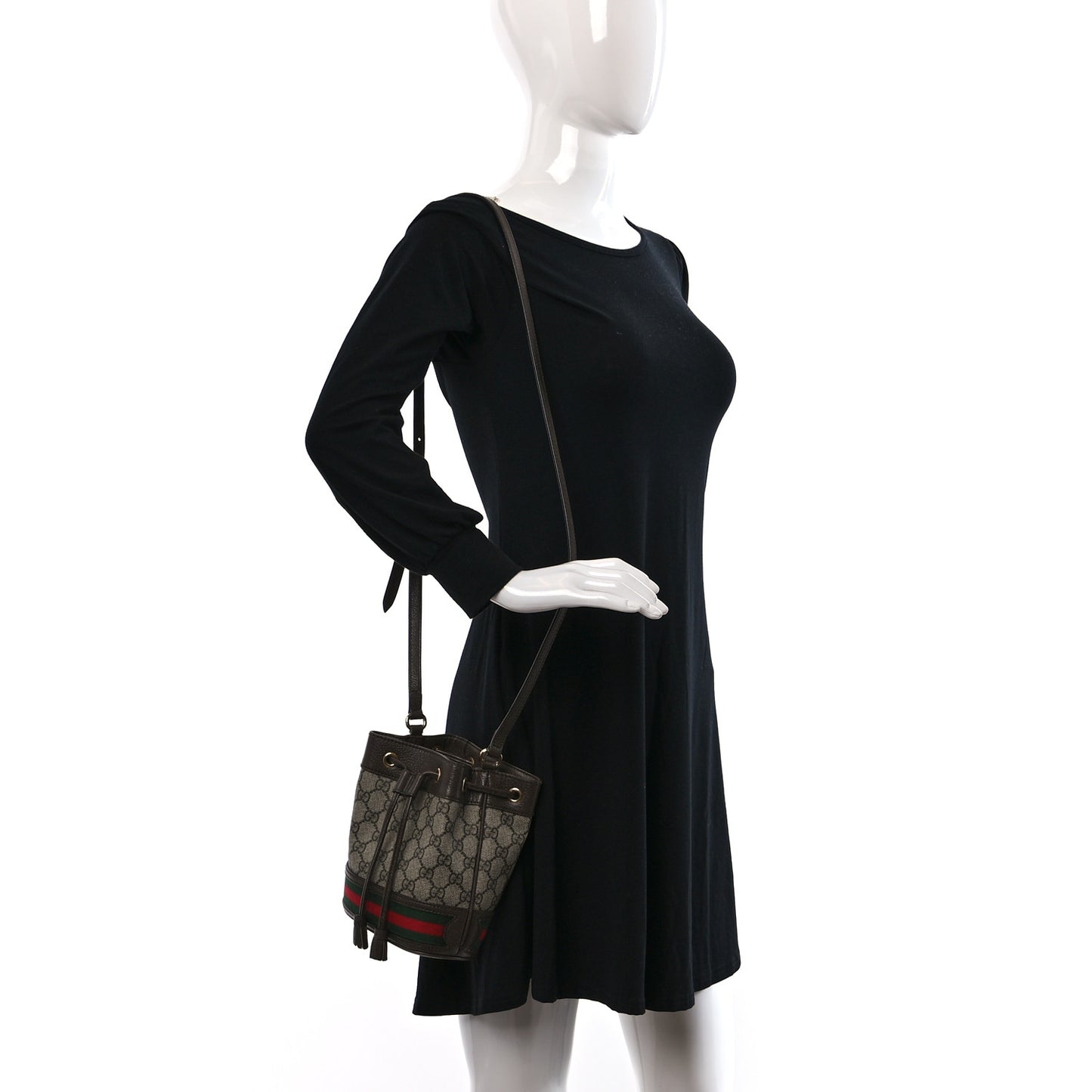 GG Supreme Monogram Web Mini Ophidia Bucket Bag Brown