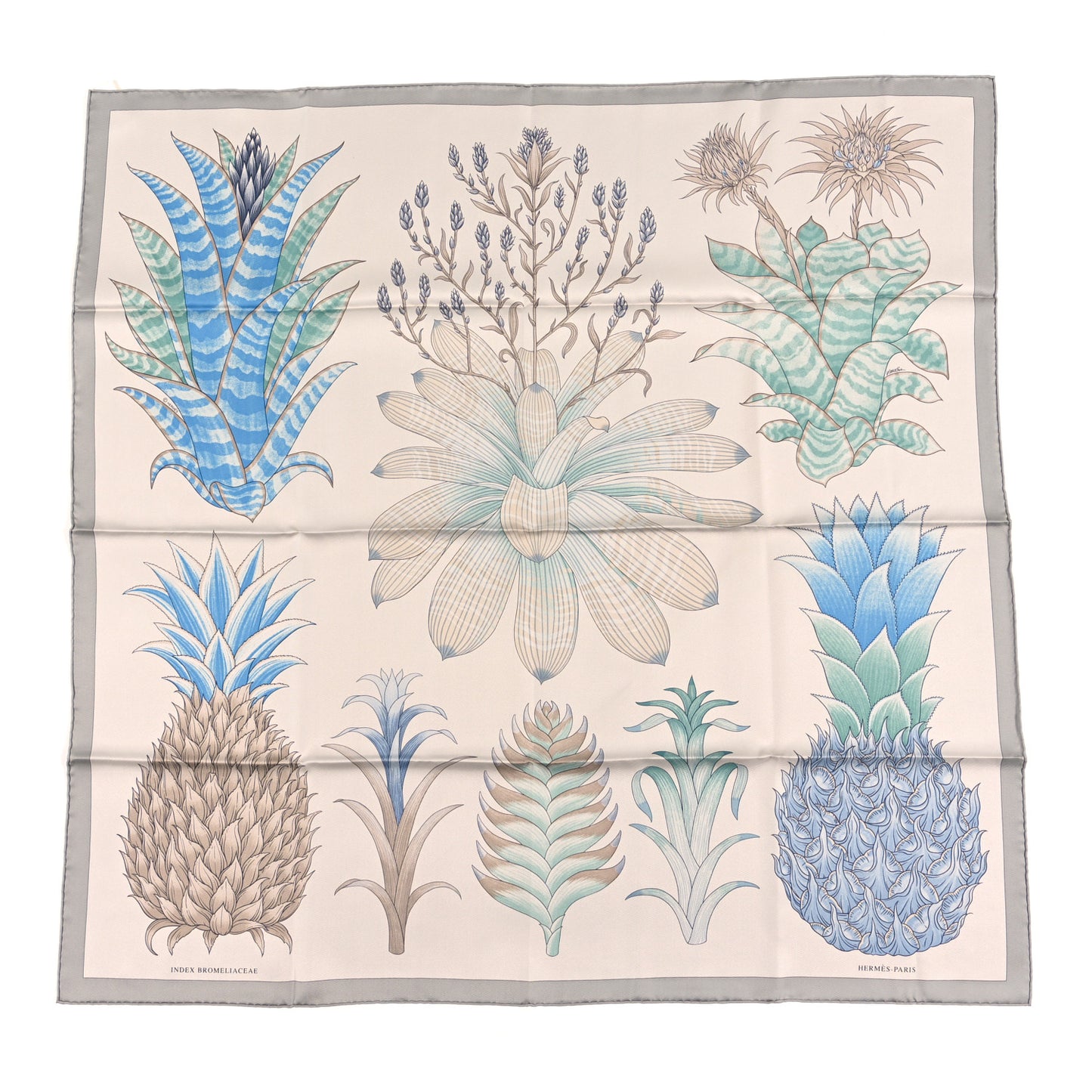 Silk Index Bromeliaceae Scarf 90 Gris Argent Bleu Vert Amande