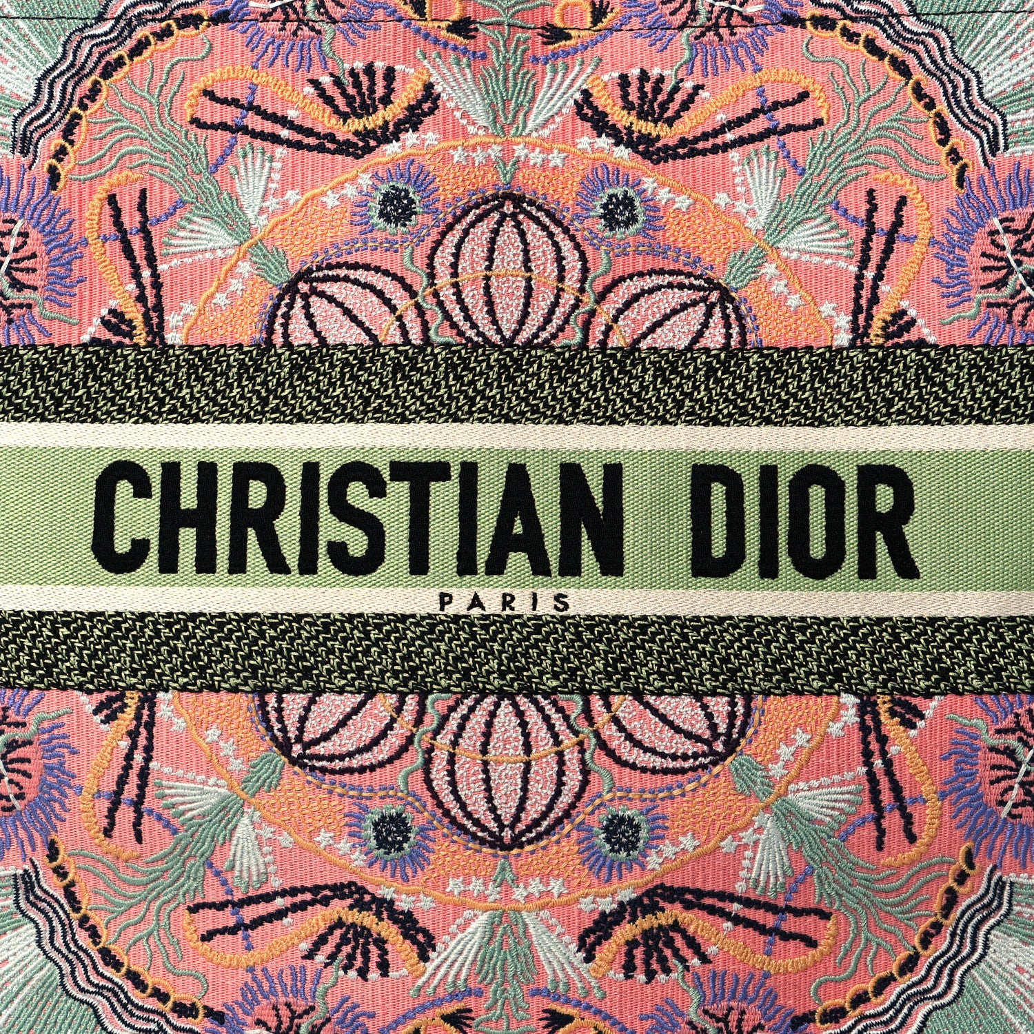 DIOR ディオールバック Christian Dior Canvas Embroidered Large In Lights Book Tote