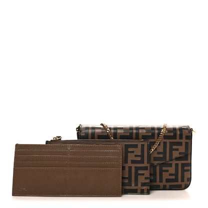 Fendi Vitello Soft F is Fendi Bi-Color FF 1974 Embossed Envelope Wallet On Chain with Pouches Maya Black 3 of 12