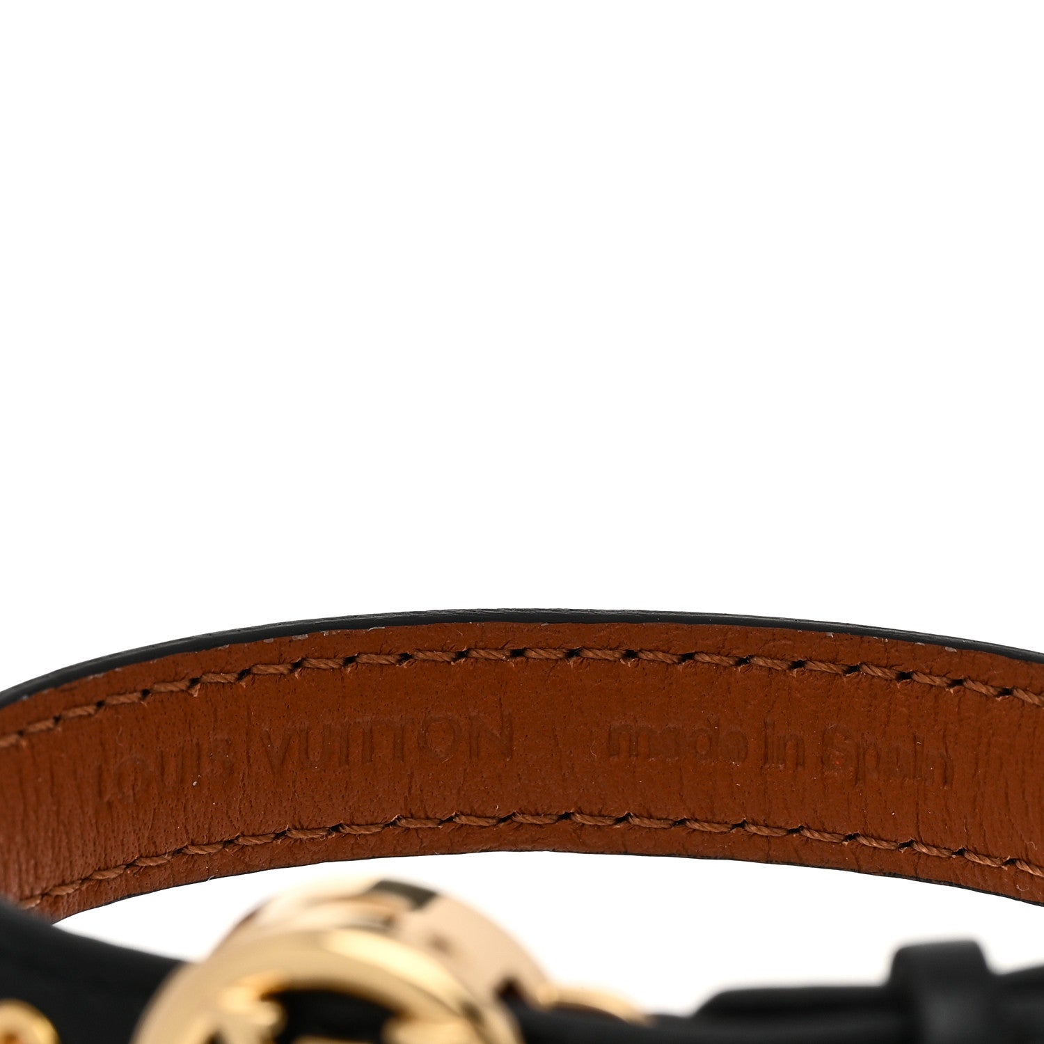 Louis Vuitton Calfskin Metal LV All Around Bracelet Black Gold 3 of 4