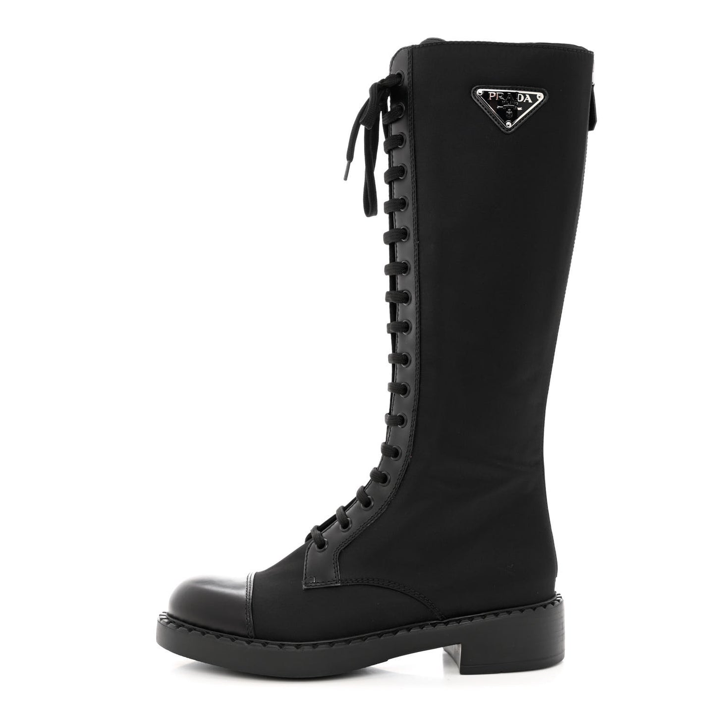 Re-Nylon Spazzolato Rois Metal Triangle Logo Tall 50mm Combat Boots 37.5 Black