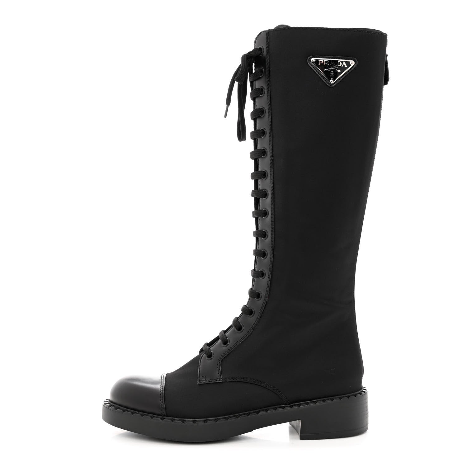 Prada Re-Nylon Spazzolato Rois Metal Triangle Logo Tall 50mm Combat Boots 37.5 Black 1 of 8