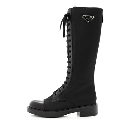 Prada Re-Nylon Spazzolato Rois Metal Triangle Logo Tall 50mm Combat Boots 37.5 Black 1 of 8