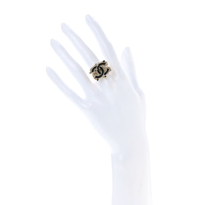 Chanel Enamel Crystal CC Ring 5 Black 2 of 5