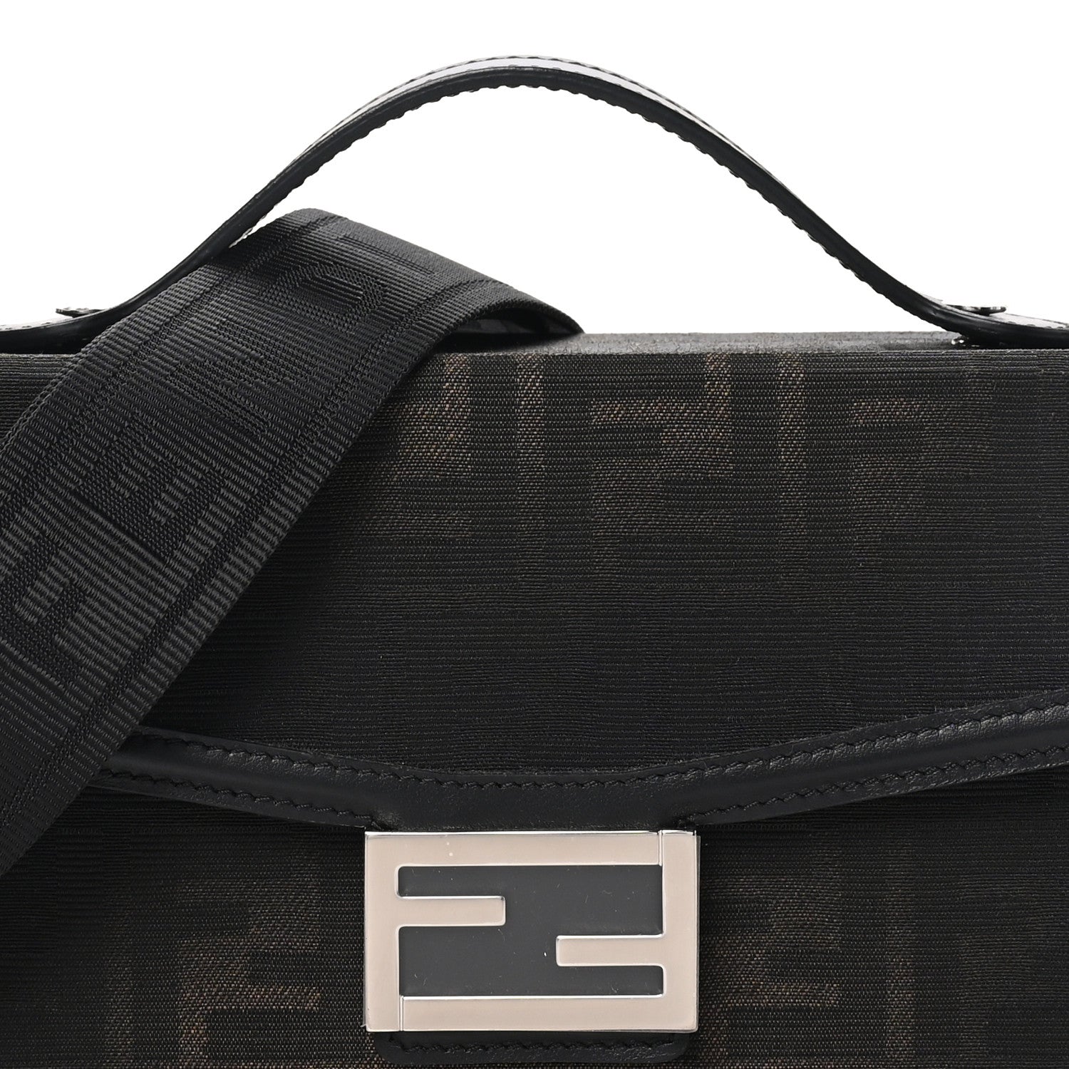 Fendi Recycled Fabric Jacquard Vitello King FF 1974 Baguette Soft Trunk Phone Pouch Brown 7 of 9