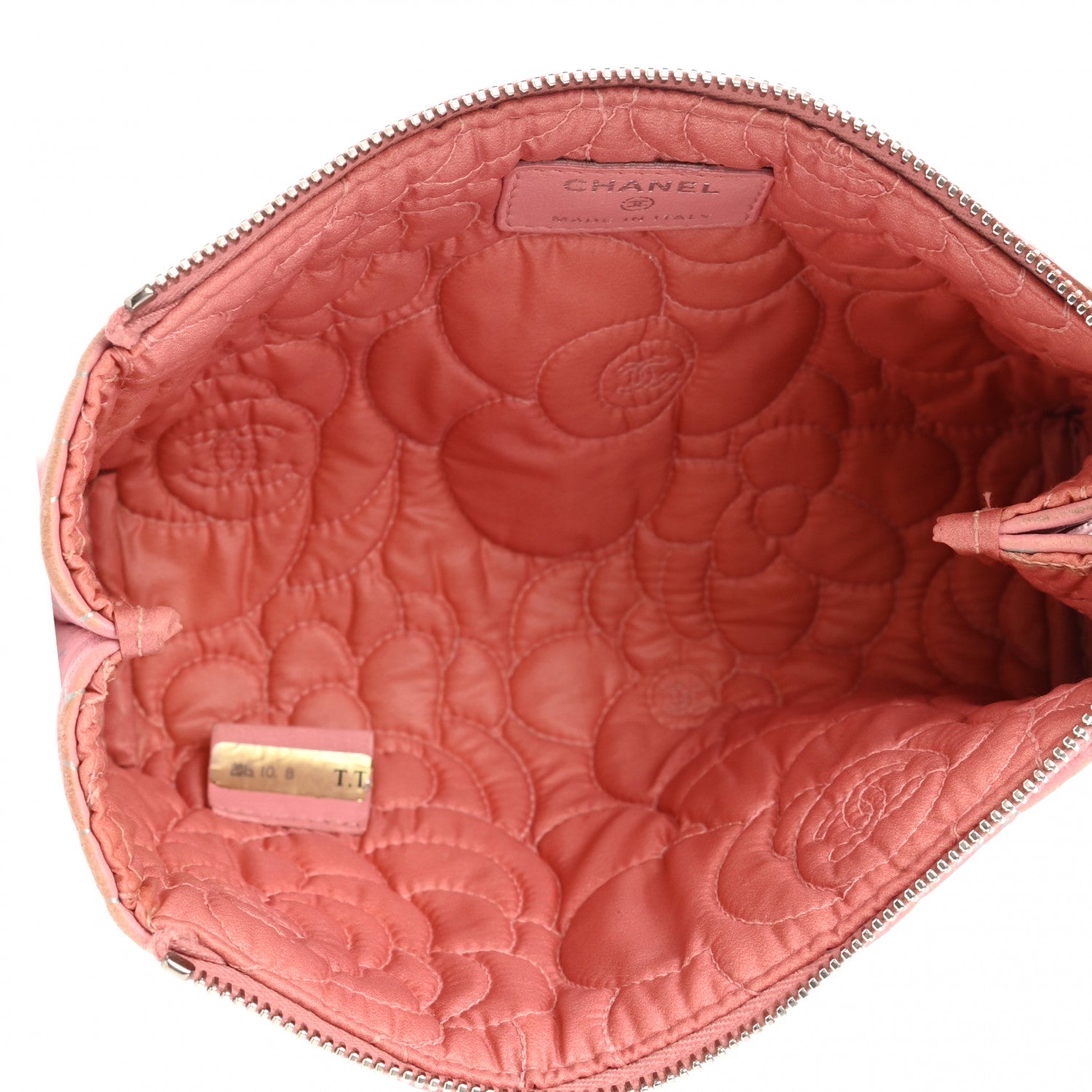 Chanel Lambskin Camellia Embossed Cosmetic Pouch Pink 5 of 9