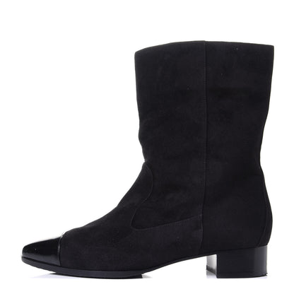 Chanel Suede Patent Cap Toe CC Boots 39.5 Black 1 of 3