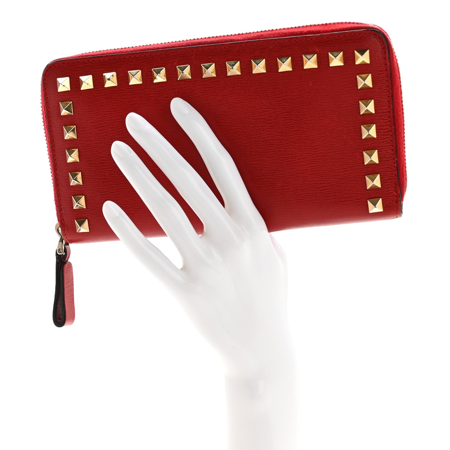 Valentino Garavani Textured Calfskin Rockstud Zip Around Wallet Rosso Valentino 2 of 12