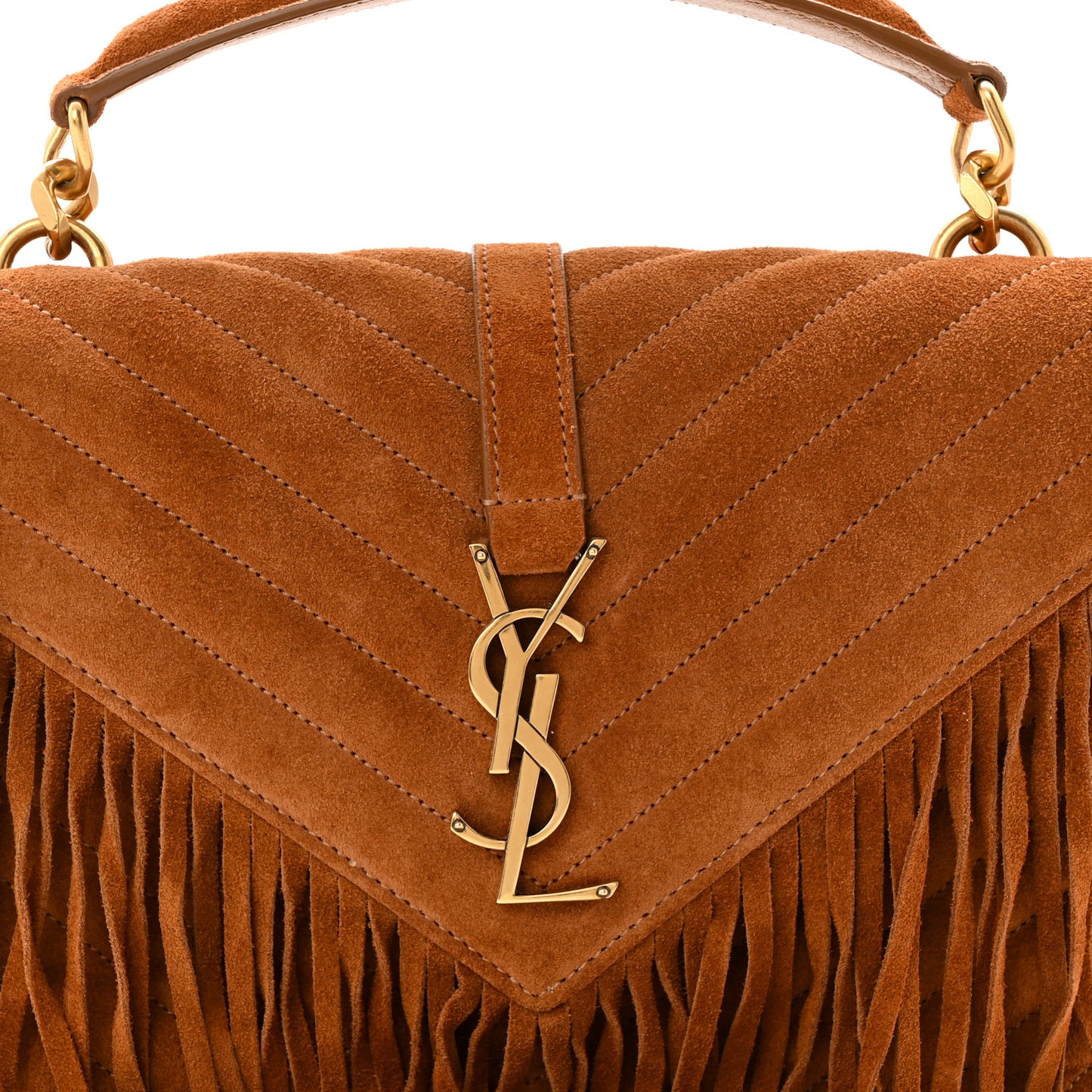 Suede Matelasse Chevron Fringe Monogram Medium College Bag Cinnamon