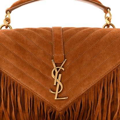 Saint Laurent Suede Matelasse Chevron Fringe Monogram Medium College Bag Cinnamon 8 of 11