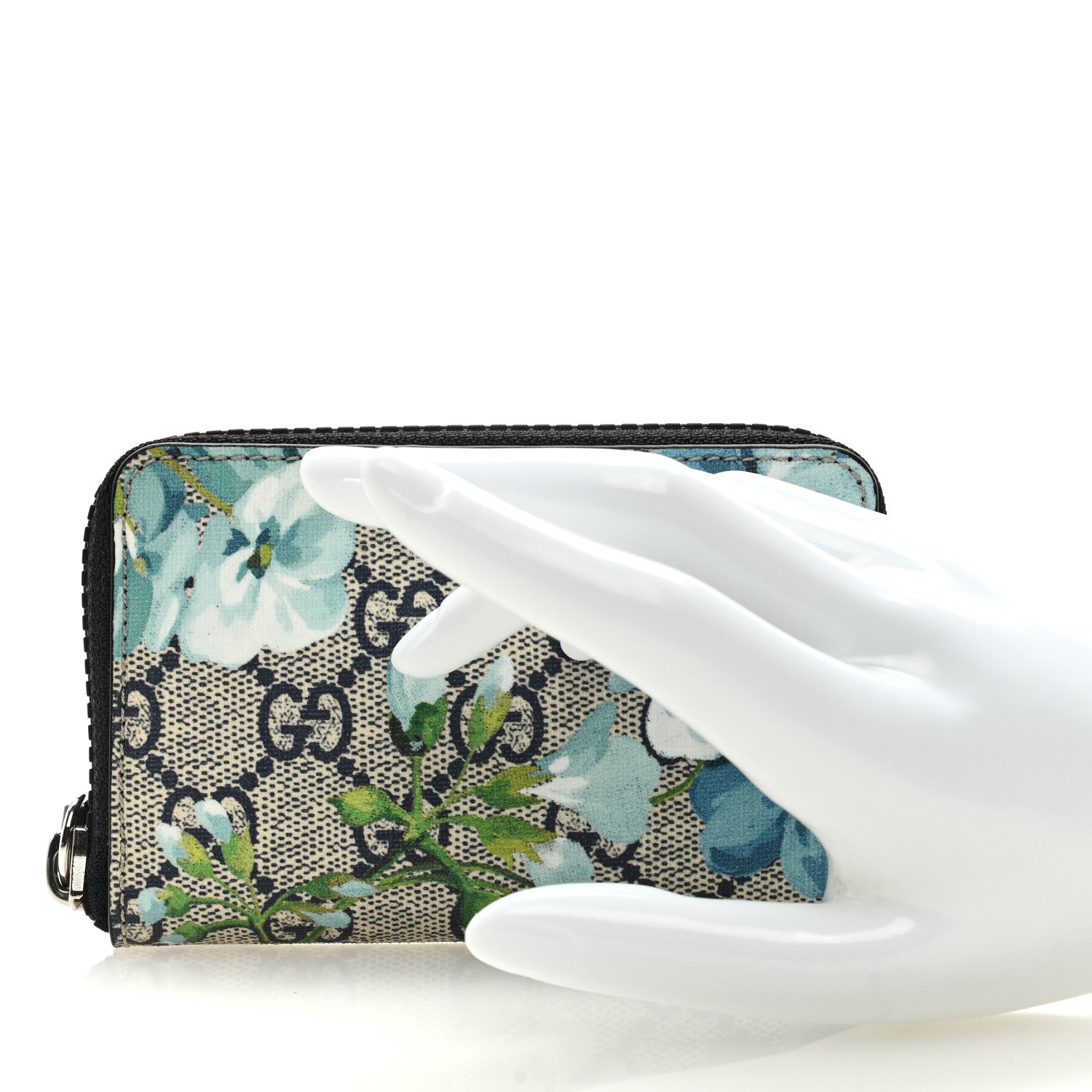 Gucci GG Supreme Monogram Blooms Zip Around Card Case Wallet Beige Blue Navy 4 of 6
