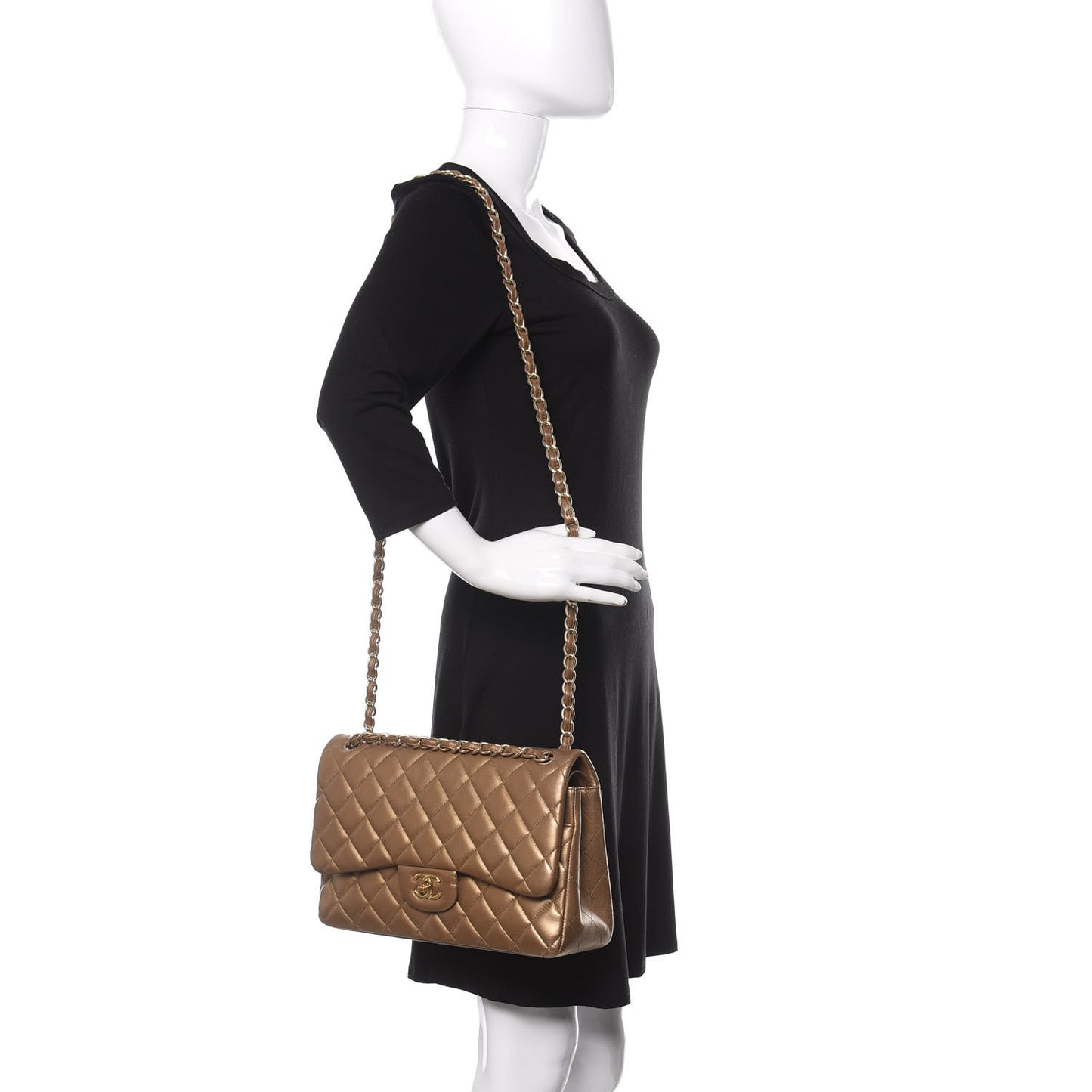 Metallic Lambskin Quilted Jumbo Double Flap Gold