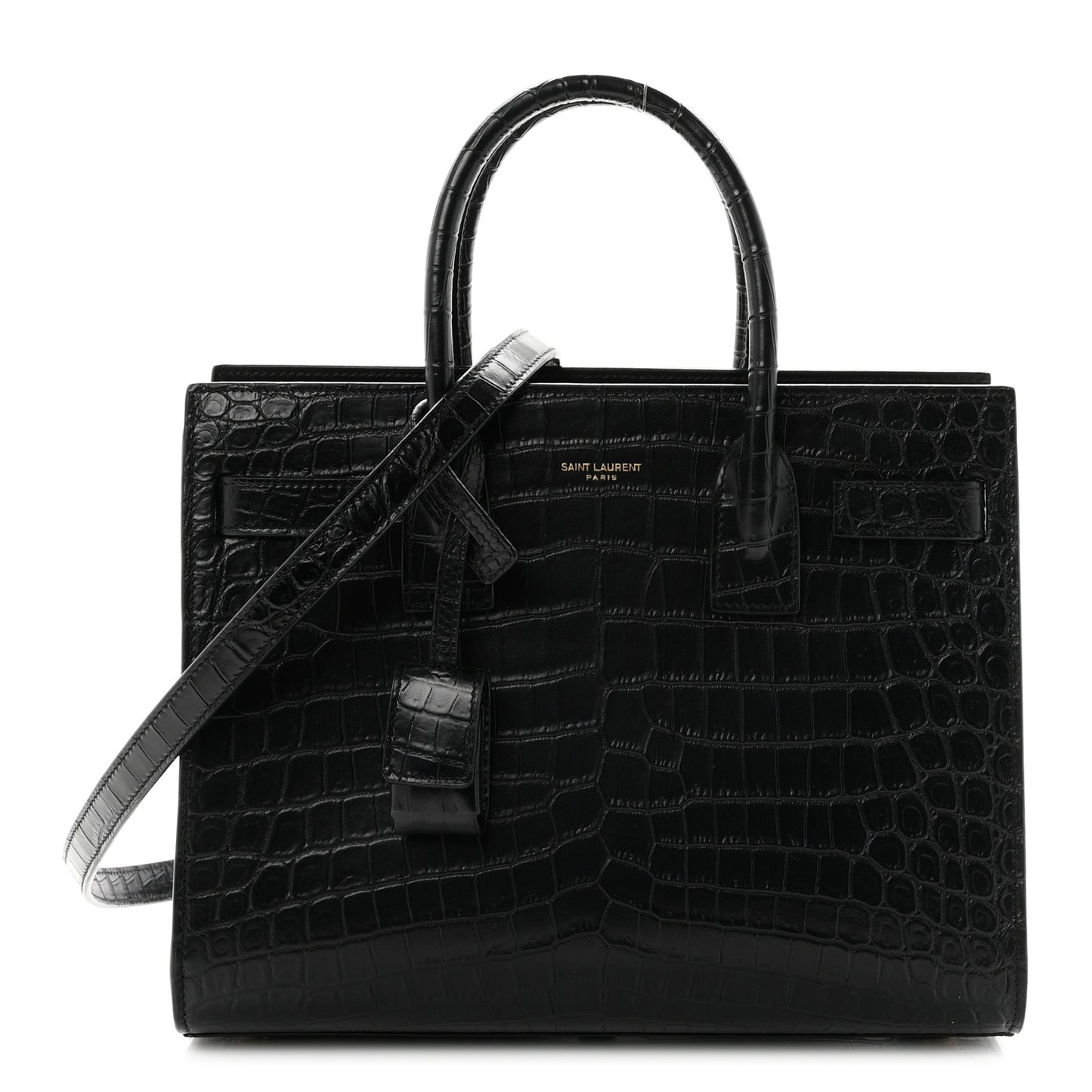 Calfskin Crocodile Embossed Baby Sac De Jour Black