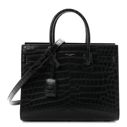 Saint Laurent Calfskin Crocodile Embossed Baby Sac De Jour Black 1 of 10