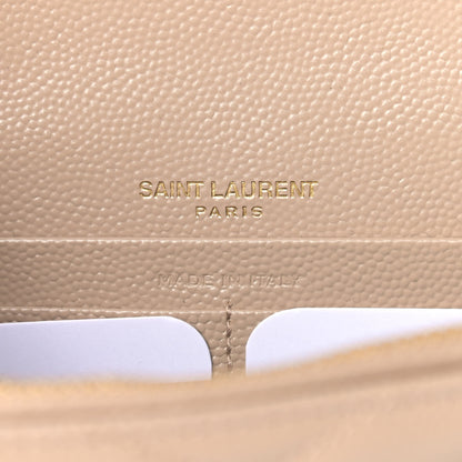 Saint Laurent Grain De Poudre Matelasse Chevron Monogram Envelope Chain Wallet Dark Beige 6 of 9