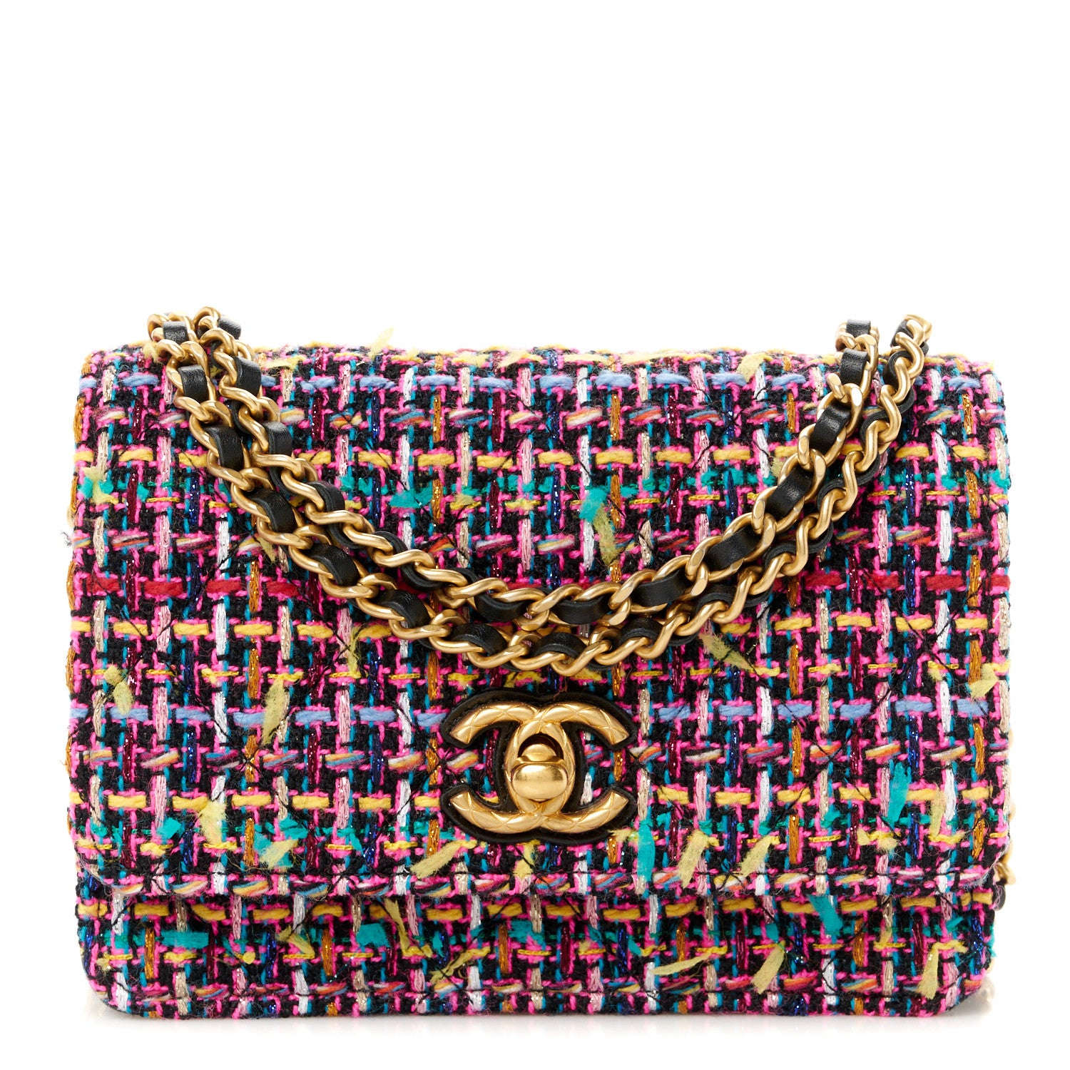 Chanel Tweed Quilted CC Mini Wallet On Chain WOC Pink Multicolor 1 of 14