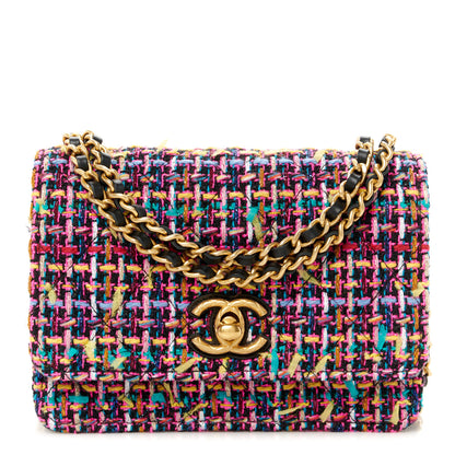 Chanel Tweed Quilted CC Mini Wallet On Chain WOC Pink Multicolor 1 of 14