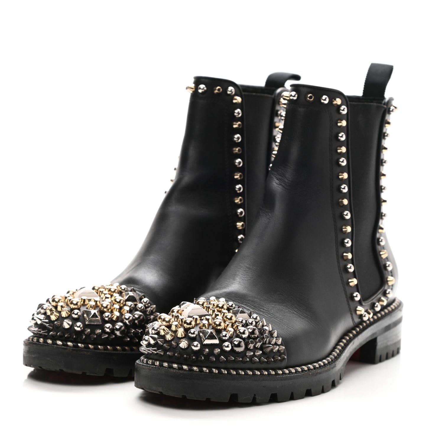 Calfskin Studded Chasse A Clou Flat Chelsea Boots 40 Black