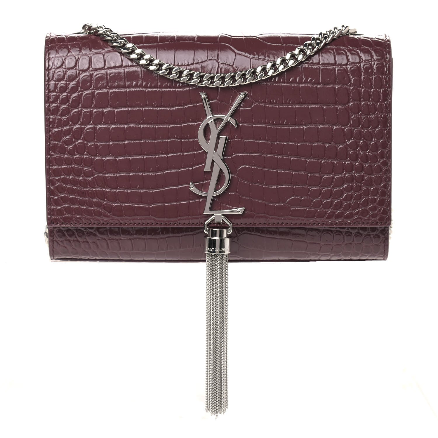 Saint Laurent Calfskin Crocodile Embossed Small Classic Monogram Kate Tassel Satchel Palissandre 1 of 8