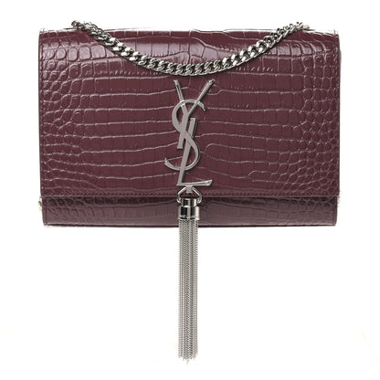 Saint Laurent Calfskin Crocodile Embossed Small Classic Monogram Kate Tassel Satchel Palissandre 1 of 8