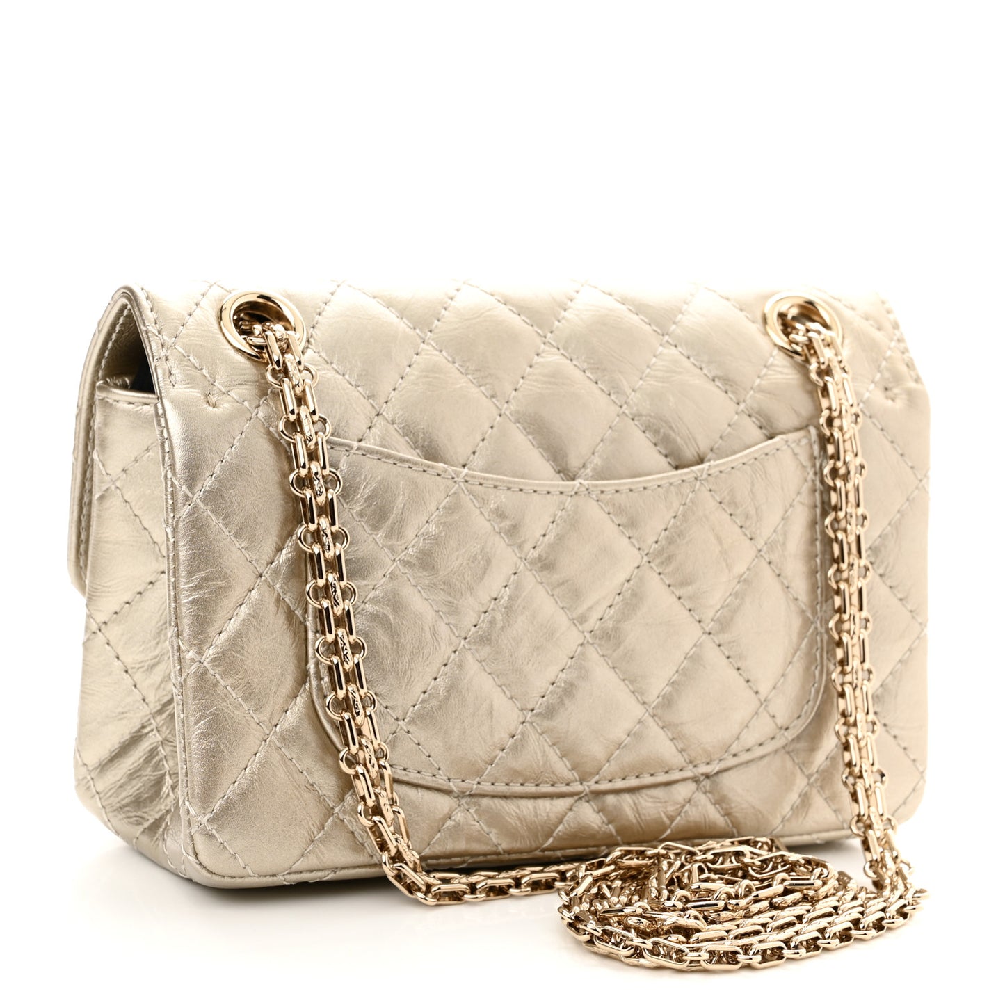 Metallic Aged Calfskin Quilted 2.55 Reissue Mini Flap Light Gold