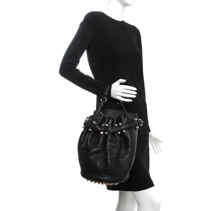 Alexander Wang Pebbled Lambskin Diego Bucket Drawstring Bag Black Rose Gold Hardware 3 of 9